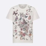 Dior Women T-Shirt White Cotton Jersey with Pastel Pink Toile de Jouy Mexico Motif