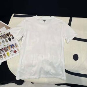 Dior Women T-Shirt White Cotton Jersey with Pastel Pink Toile de Jouy Mexico Motif