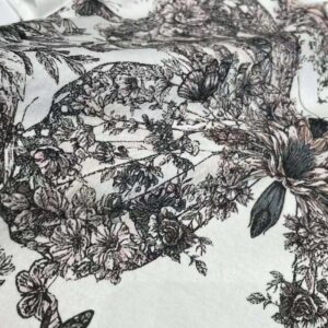 Dior Women T-Shirt White Cotton and Linen Jersey with Pastel Pink Butterfly Around The World Motif