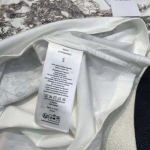 Dior Women T-Shirt White Cotton and Linen Jersey with Pastel Pink Butterfly Around The World Motif