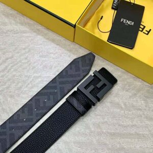 Fendi Men FF Belt Black Leather Reversible