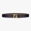 Fendi Men FF Rounded Belt Black Leather Reversible-Gold 9 Fendi Men FF Rounded Belt Black Leather Reversible-Gold