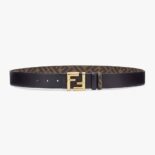Fendi Men FF Rounded Belt Black Leather Reversible-Gold