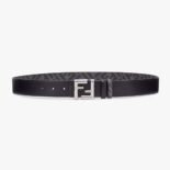 Fendi Men FF Rounded Belt Black Leather Reversible-Silver
