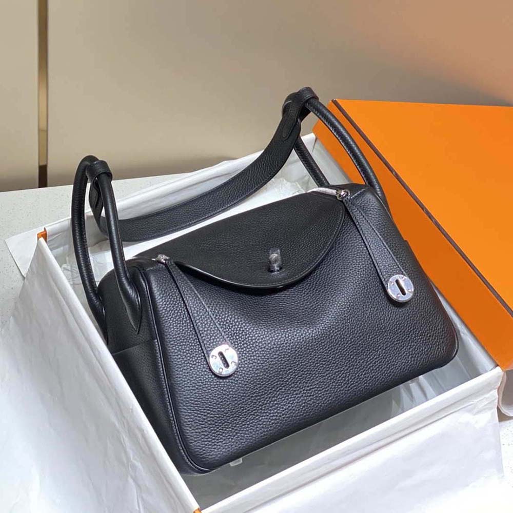 Hermes Women Lindy 26 in Clemence Leather-Black 2 Hermes Women Lindy 26 in Clemence Leather-Black