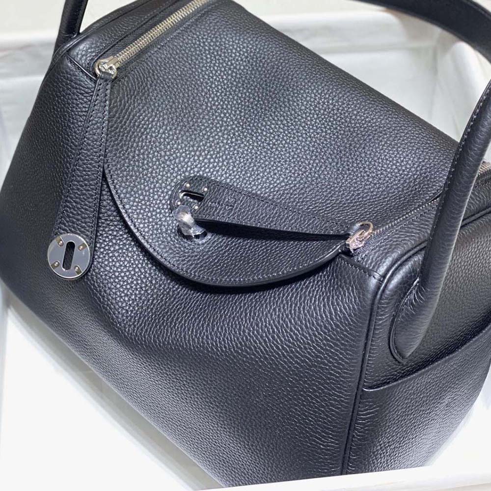 Hermes Women Lindy 26 in Clemence Leather-Black 7 Hermes Women Lindy 26 in Clemence Leather-Black
