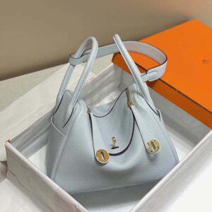 Hermes Women Lindy 26 in Clemence Leather-Blue
