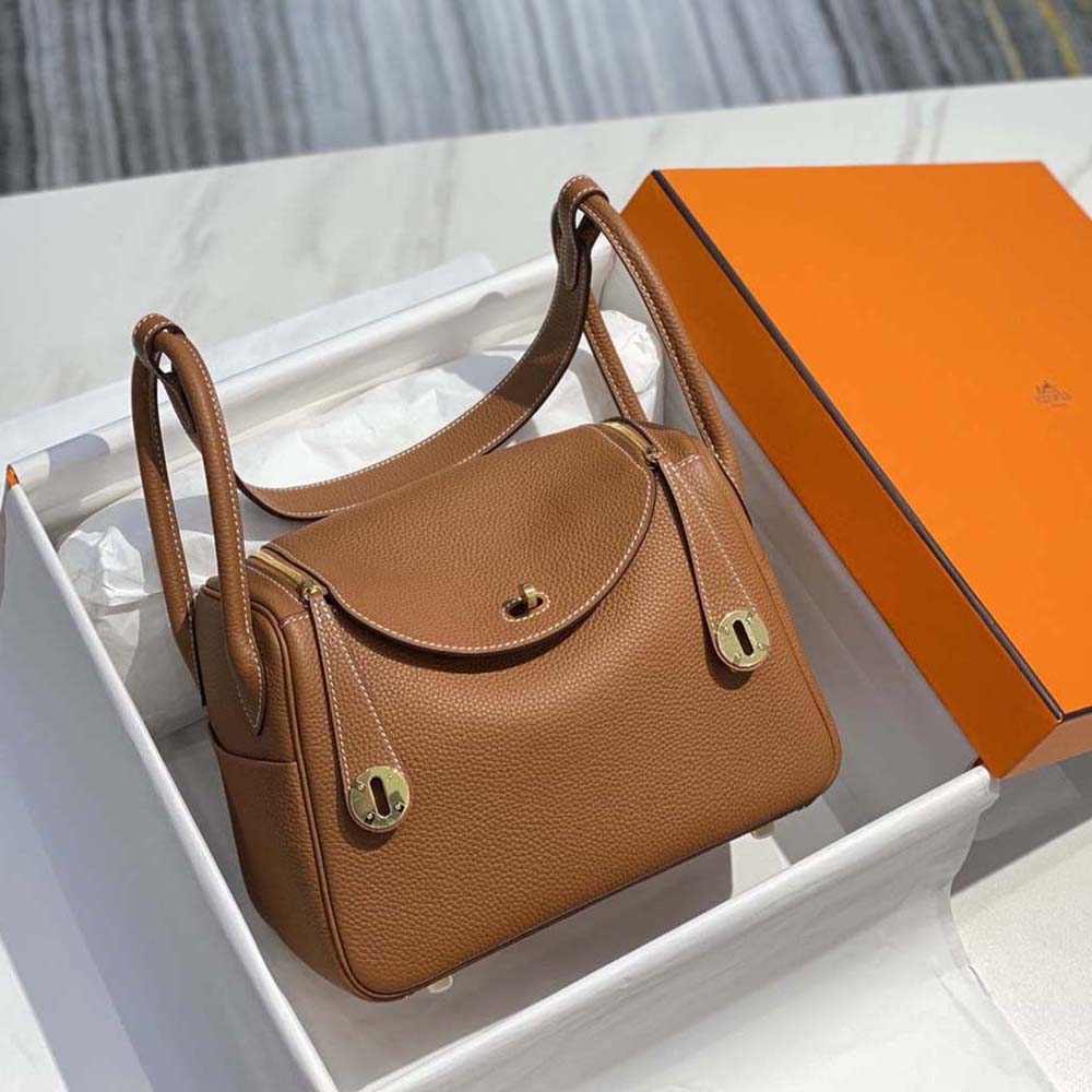 Hermes Women Lindy 26 in Clemence Leather-Brown 2 Hermes Women Lindy 26 in Clemence Leather-Brown