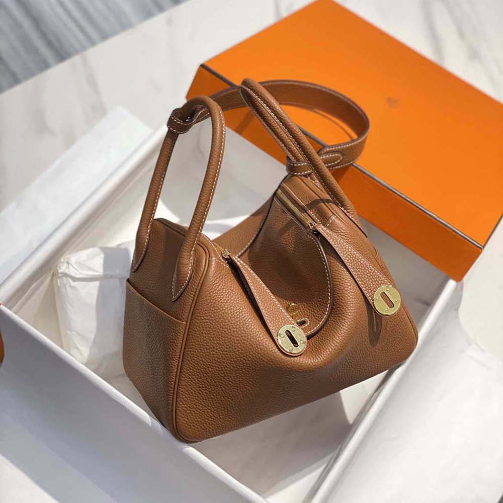 Hermes Women Lindy 26 in Clemence Leather-Brown 4 Hermes Women Lindy 26 in Clemence Leather-Brown