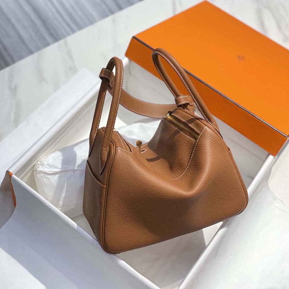 Hermes Women Lindy 26 in Clemence Leather-Brown 5 Hermes Women Lindy 26 in Clemence Leather-Brown