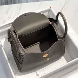Hermes Women Lindy 26 in Clemence Leather-Gray/Gold