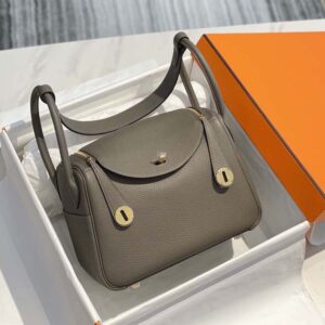 Hermes Women Lindy 26 in Clemence Leather-Gray/Gold