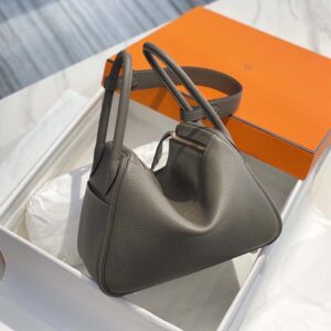 Hermes Women Lindy 26 in Clemence Leather-Gray/Gold