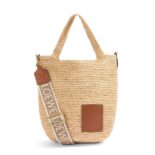 Loewe Women Mini Slit Bag in Raffia and Calfskin-Beige A685453X07