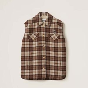 Miu Miu Women Check Blouson Vest with Embroidered Logo ML1022