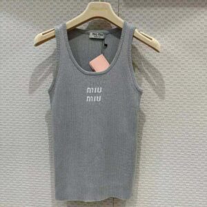 Miu Miu Women Cotton Knit Tank Top-Silver MMV186