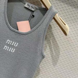 Miu Miu Women Cotton Knit Tank Top-Silver MMV186