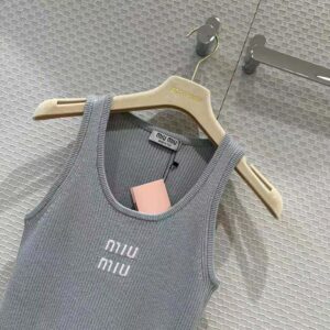 Miu Miu Women Cotton Knit Tank Top-Silver MMV186
