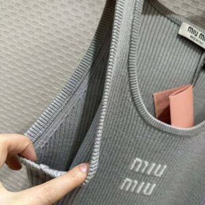 Miu Miu Women Cotton Knit Tank Top-Silver MMV186