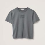 Miu Miu Women Garment-dyed Jersey T-shirt with Embroidered Logo