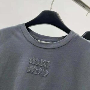 Miu Miu Women Garment-dyed Jersey T-shirt with Embroidered Logo