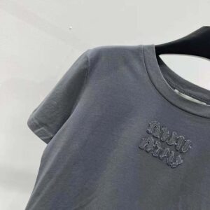 Miu Miu Women Garment-dyed Jersey T-shirt with Embroidered Logo
