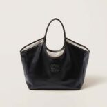 Miu Miu Women IVY Leather Bag with Leather Lettering Logo-Black