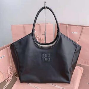 Miu Miu Women IVY Leather Bag with Leather Lettering Logo-Black