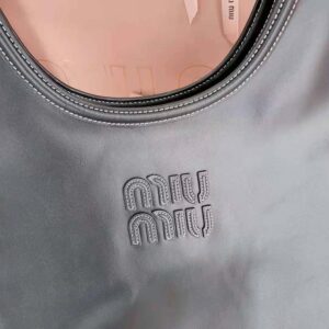 Miu Miu Women IVY Leather Bag with Leather Lettering Logo-Black
