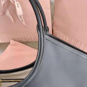 Miu Miu Women IVY Leather Bag with Leather Lettering Logo-Black