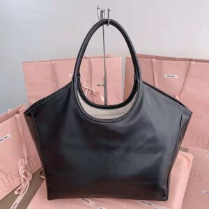 Miu Miu Women IVY Leather Bag with Leather Lettering Logo-Black