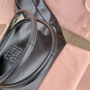 Miu Miu Women IVY Leather Bag with Leather Lettering Logo-Black