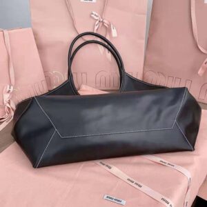 Miu Miu Women IVY Leather Bag with Leather Lettering Logo-Black