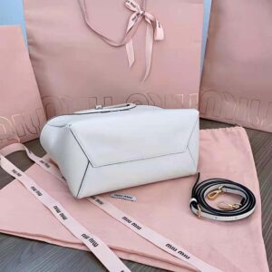 Miu Miu Women IVY Leather Bag with Leather Lettering Logo-White