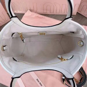 Miu Miu Women IVY Leather Bag with Leather Lettering Logo-White