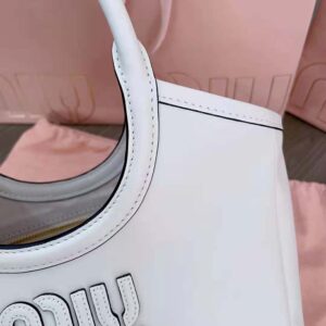 Miu Miu Women IVY Leather Bag with Leather Lettering Logo-White