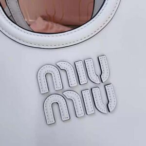 Miu Miu Women IVY Leather Bag with Leather Lettering Logo-White
