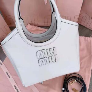 Miu Miu Women IVY Leather Bag with Leather Lettering Logo-White