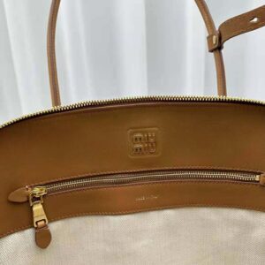 Miu Miu Women Leather Bag with Embossed Lettering Logo-Brown