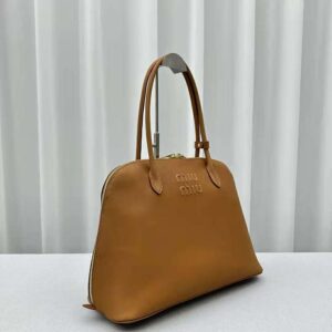 Miu Miu Women Leather Bag with Embossed Lettering Logo-Brown
