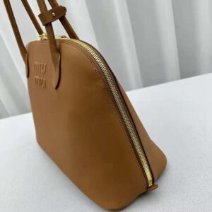 Miu Miu Women Leather Bag with Embossed Lettering Logo-Brown