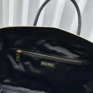 Miu Miu Women Leather Top-handle Bag with Embossed Lettering Logo-Black