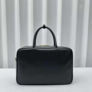 Miu Miu Women Leather Top-handle Bag with Embossed Lettering Logo-Black