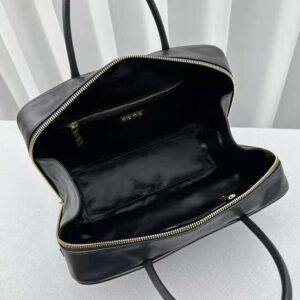 Miu Miu Women Leather Top-handle Bag with Embossed Lettering Logo-Black