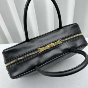 Miu Miu Women Leather Top-handle Bag with Embossed Lettering Logo-Black