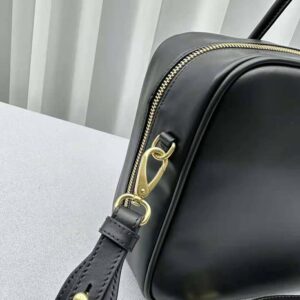 Miu Miu Women Leather Top-handle Bag with Embossed Lettering Logo-Black