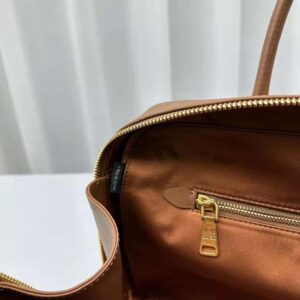 Miu Miu Women Leather Top-handle Bag with Embossed Lettering Logo-Brown