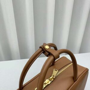 Miu Miu Women Leather Top-handle Bag with Embossed Lettering Logo-Brown