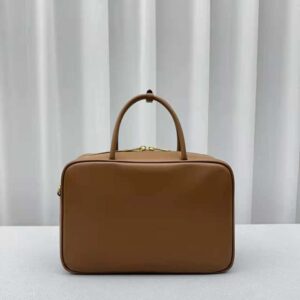 Miu Miu Women Leather Top-handle Bag with Embossed Lettering Logo-Brown