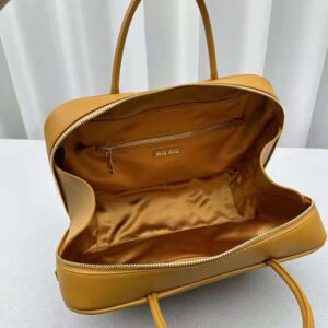 Miu Miu Women Leather Top-handle Bag with Embossed Lettering Logo-Orange